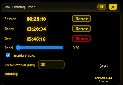 JayG Floating Timer main window